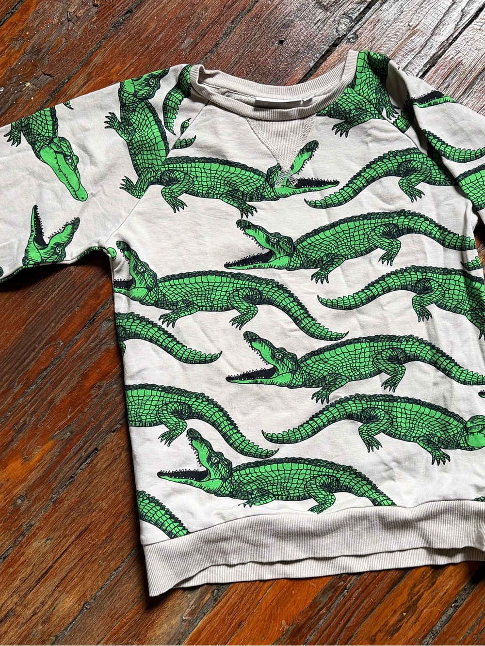 Mini Rodini Cream Sweatshirt with Green Alligator Print